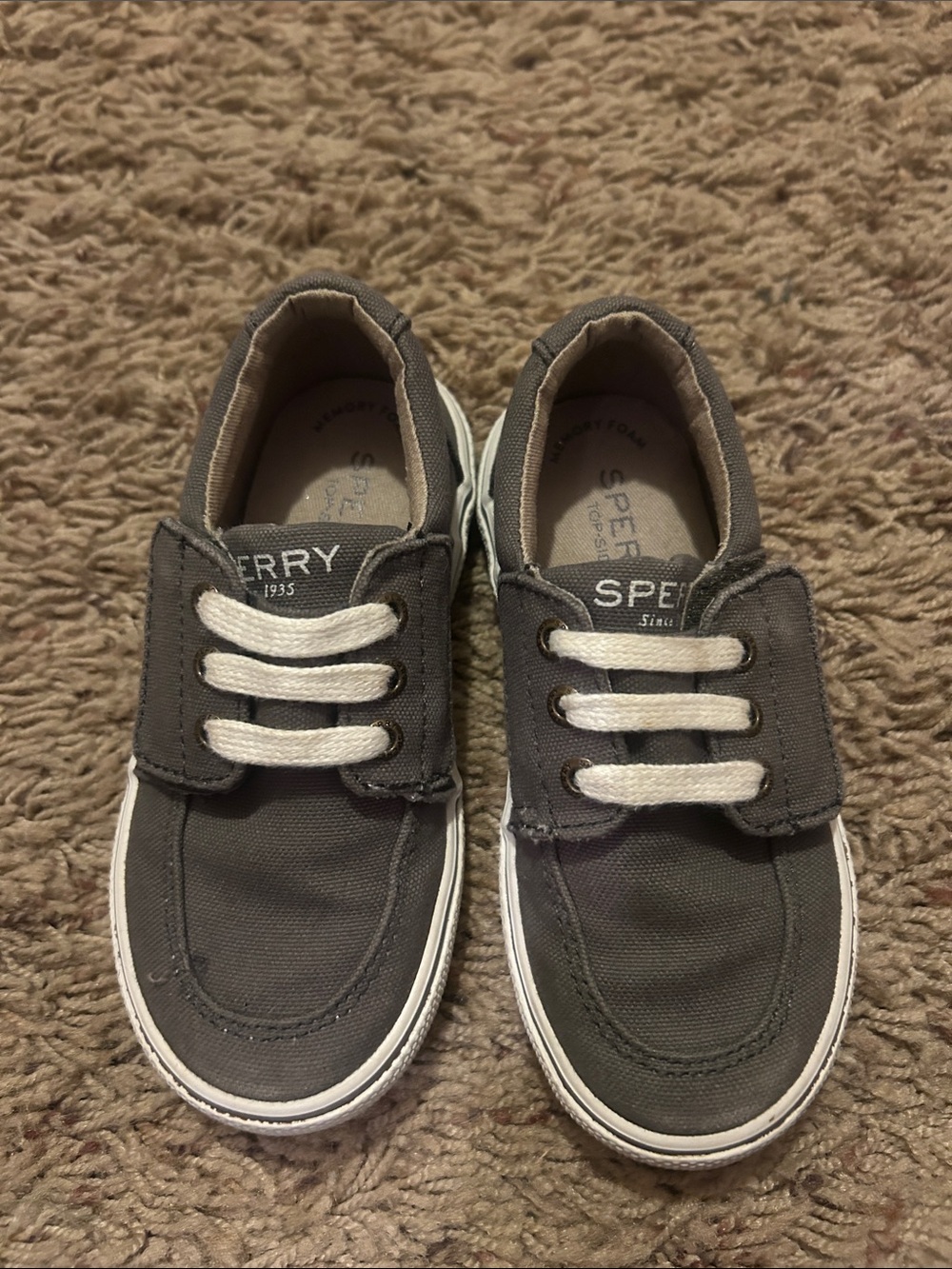 Sperry Kids Charcoal Canvas Slip-On Sneakers with White Laces